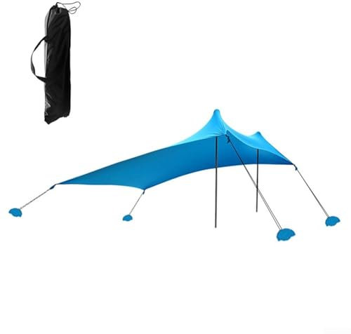 Toldo ligero para playa con anclajes para saco de arena que se retiran del sol con facilidad (azul)