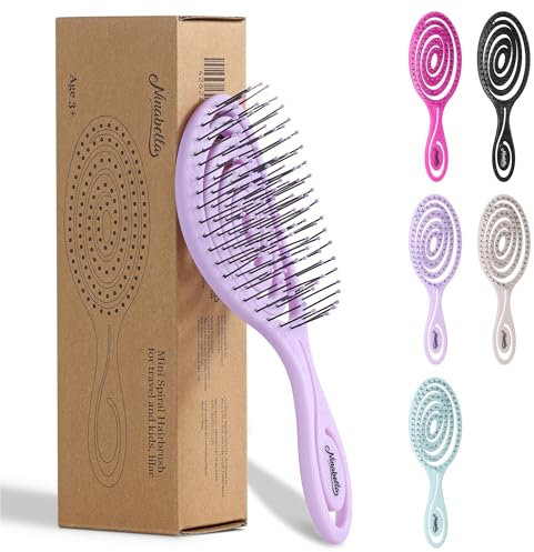 Ninabella Mini Spiral Hairbrush - Detangle Hair Brush - For Brushing Wet or Blow Dry Hair - Detangler Vent Brush - Hairbrushes for Travel - Lilac