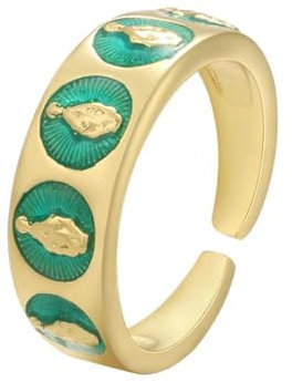 Hasdnker Ring Ringe Damen Bijouterie Herren Gold Farbe Retro Böhmischen Jungfrau Maria Ring Für Frauen Emaille Runde Frauen Öffnen Ringe Modeschmuck Goldgrün