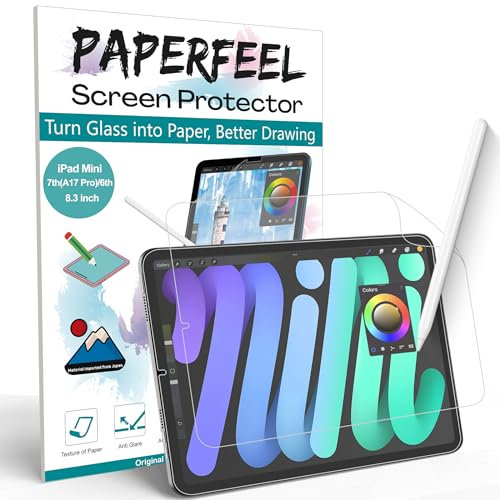 PAPERFEEL 2 Piezas Protector de Pantalla para iPad Mini A17 Pro/7/6 Generación 2024 2021 8,3 Pulgadas, Protector Pantalla de PET Mate para Dibujar Antirreflejo/Antihuellas