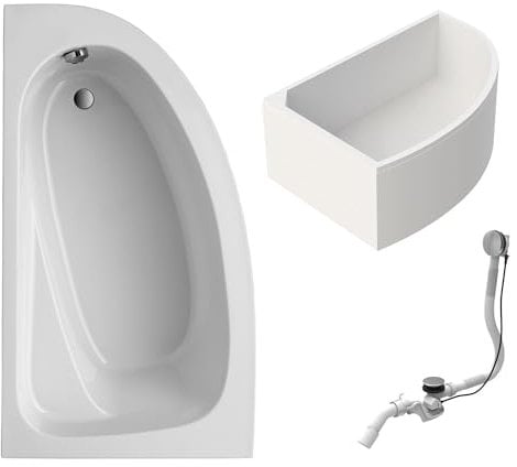 Schulte Eckbadewanne Baia links 160x90 cm, Komplettset inkl. Wannenträger, Ab- und Überlauf, aus hochwertigem Acryl in Weiß glänzend