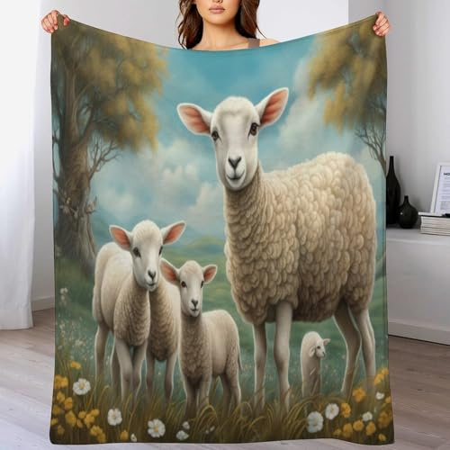 süßes Schaf Decke Flauschig, Super Warme Decke, Hochwertige Wohndecke, Weich & Komfort Flannel Decke, Wolldecke, Sofadecke, Fleecedecke, Tagesdecke （140×180cm）
