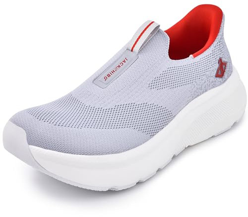 JACKSHIBO Hände frei Slip in Herren Schuhe Slip on Sneakers Fußbogenstütze Orthopädische Schuhe Memory Foam Walkingschuhe Mit Weite Zehenbox Nullabsatz Sohlen,Grau,48 EU