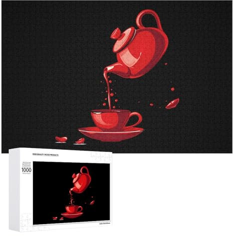 Cool Teapot And Cup Tea Jigsaw Puzzle for Adults 1000 PCS Wooden Challenging Puzzles for Home Party Decor