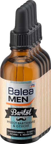 Balea MEN Bartöl, 200 ml (4x 50 ml) - Perfekt für den täglichen Style - Angereichert mit Sonnenblumen-, Argan-, Jojoba- und Mandelöl
