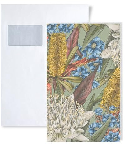 1 ÉCHANTILLON S-394281-GU Profhome Papier peint floral jungle | ÉCHANTILLON de Papier peint au format A4