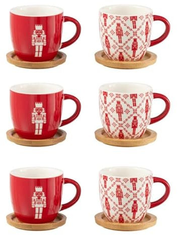 Lot de 6 Tasses à Café & Sous-Tasses Casse-Noisette 9cl Rouge
