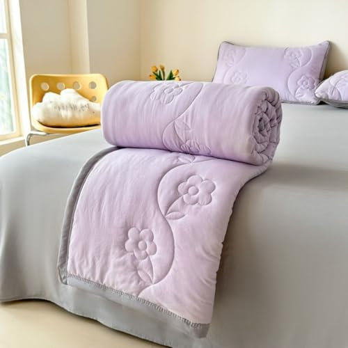 DOTBUY-SHOP Quilted Bedspreads, Flower Pattern Quilt Bed Throws Cotton Filling Duvet Super King Single Double Size Children's Bed Quilted Throw for All Season (Lilac Colour,200x230cm)