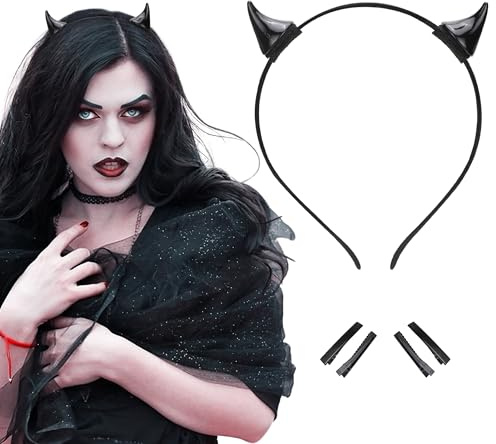 MOSTORY Schwarz Teufelshörner Stirnband für Damen Karneval Halloween | Vampir Hörner mit Clips für Teufel Kostüm Damen Karneval Faschingskostüme Horror Horn Haarband Zubehör
