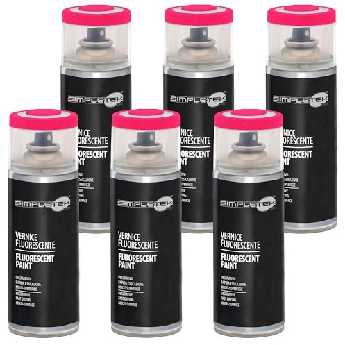 SIMPLETEK - 6x Bombolette Spray V400FLUOR.3 Fucsia Vernice Fluorescente 400 ml Segnalazione Luminescente Smalto ad Alta Visibilità (Kit da 6 pezzi)