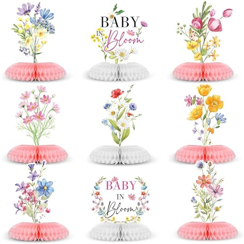 Wasise Baby in Bloom - 9PCS Wildflower Baby Shower Decorations, Spring Shower Decorations, Bloom Centerpieces for Tables, Floral Table Decoration, Bath Ceremony Centerpieces, Flower Theme Decoration