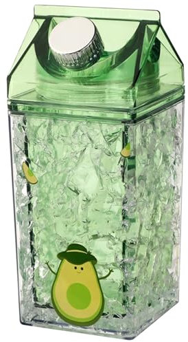 Milk Carton Water Bottles 400ml Cold Retention Cute Milk Carton Container with Straw Summer Portable Leakproof Water Bottle for Girls, Style2..