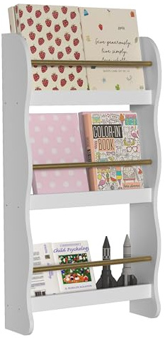 VCM Holzregal hängend | platzsparendes Kinder Regal | Maße: H. 80 x B. 43 x T. 14 cm | Elegantes Regal hängend | Aufbewahrungsregal | Bücherregal | Wandboard - Kilaro white