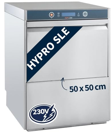 GastroHero Geschirrspülmaschine 50x50, 230 V, Edelstahl HYPRO-GSM50SLE | mit Drucksteigerungspumpe & Enthärter & Ablaufpumpe, Reiniger- & Klarspüldosierer, Made in Europe, 320 mm Einschubhöhe