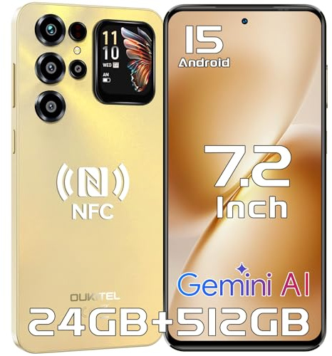 OUKITEL C68 Plus Telefonos Movil Libres, 7,2 HD+ 120Hz Teléfono Móvil, 24(8+16) GB+512GB/TF 1TB Smartphone, Batería 6000mAh Móviles Android 15, Cámara 64MP, Dual SIM/GPS/NFC/Fingerprint/Face ID, Oro
