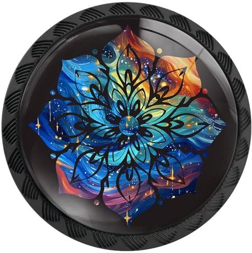 Artinhand Lot de 4 boutons d'armoire de cuisine et de salle de bain Motif mandala étoilé