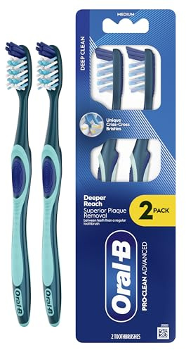 ORAL-B PRO-Clean Advanced Manual Toothbrush – Deep Cleaning & Plaque Removal – Medium Bristles, 2X