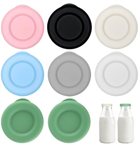 8 Pack Milk Bottle Tops, Colourful Glass Milk Bottle Tops for One Pint Glass Bottles, Easy to Clean, Reusable and Leakproof