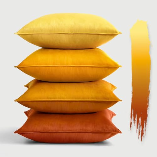 Woaboy 4er Set Samt Kissenbezug 40x40 cm Orange Serie | Weich Dekorativ Umwickelte Kante Kissenhülle Hochwertig Gemütlich Modern Boho für Sofa Wohnzimmer Schlafzimmer Geschenk