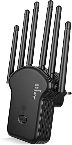 WLAN Verstärker,WiFi Repeater 1200Mbit/s,WLAN-Extender mit Repeater/Router/Access Point Modus,WiFi Verstärker mit großer Reichweite und Ethernet-Anschluss（Schwarz）
