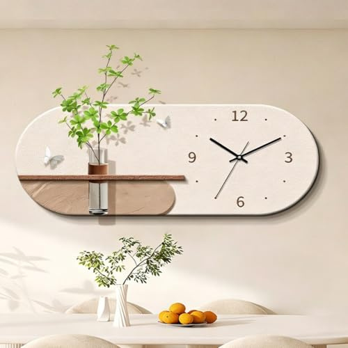 Modern 3D LED sandstens väggkonst med tyst klocka, vattenförrådsvas för gröna växter, kreativ dekor för matsal och vardagsrum(A,60 * 24cm/23.6 * 9.4in)