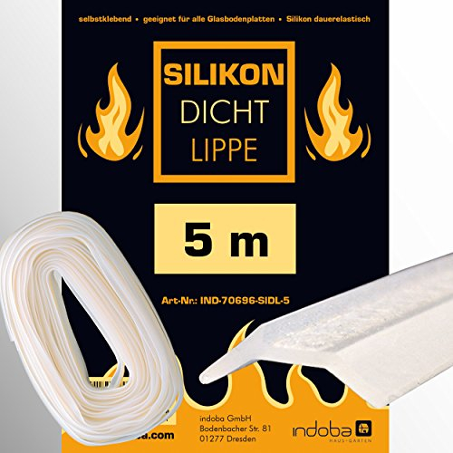 IND-70696-SIDL-5 Silikondichtlippe, Silikon Glasplattendichtung Schmutzlippe Dichtlippe für Kaminglasplatten - transparent 5 m