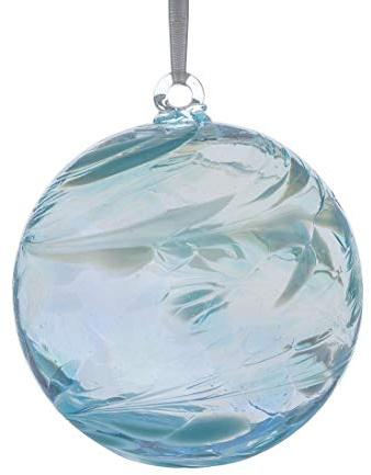 Sienna Glass March Birthstone Friendship Ball – 10cm Handcrafted Aquamarine Glass Ornament – Gift Boxed Hanging Decoration – Unique Handmade Keepsake for Birthdays, Home, Garden