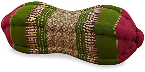 livasia Nackenstützkissen Papayakissen - Ø 13x43cm - Nackenkissen Papayaform, Sofakissen, Lesekissen mit Kapok, Kissen für Garten und Balkon, Reisekissen handgefertigt (Rot/Grün)