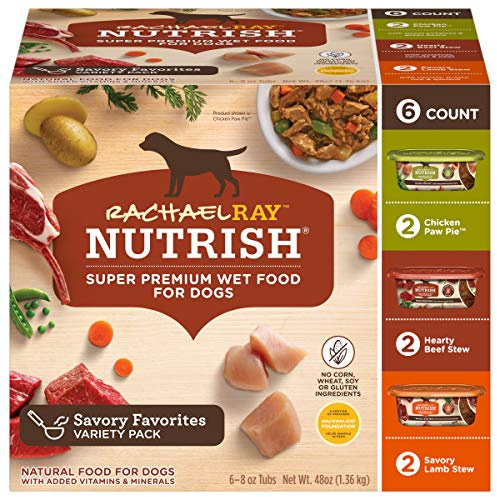 Nutrish Rachael Ray Premium Natural Wet Dog Food, Savory Favorites Variety Pack, 8 Ounce Tub (Pack of 6)