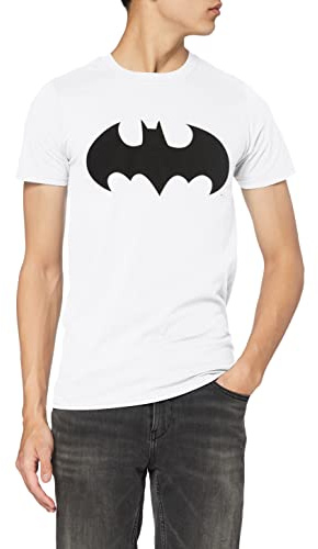 DC Comics Men's Mono Batman T-Shirt, White, X-Large