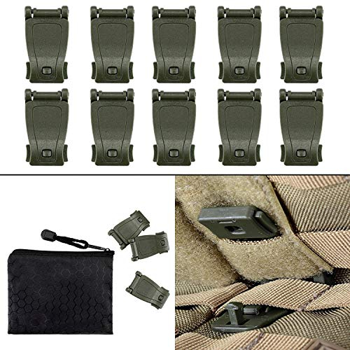 BOOSTEADY Steckschnallen Molle Gurtband Strap Buckle Clip, 10 Stück Steckverschluss Schnallen Clips Kunststoff Klickverschluss Ersatzschnalle für Rucksack - Armeegrün