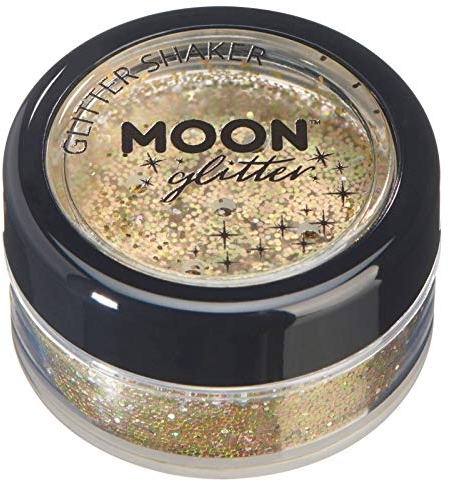 Holographische Glitzer Shaker von Moon Glitter - 100% kosmetischer Glitzer für Gesicht, Körper, Nägel, Haare und Lippen - 5gr - Gold