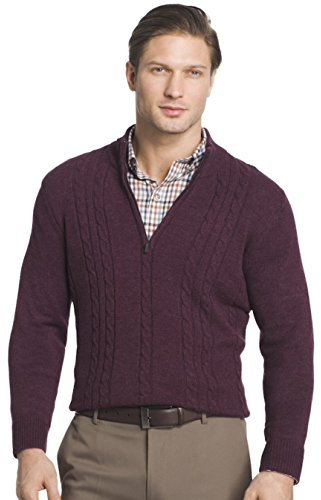 Van Heusen Men's Regular-Fit Cable-Knit Quarter-Zip Sweater (Pinot Noir Heather, Large)