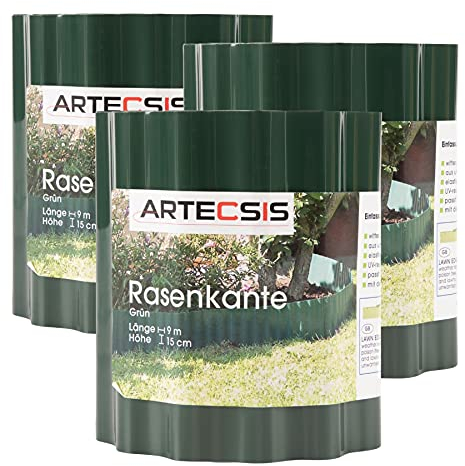 ARTECSIS Lot de 3 Bordure Jardin en Plastique à Planter / 9mx15cm (LxH), Vert/Flexible