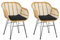 SalesFever Esszimmerstuhl Ulani | 2er Set | Rattan-Optik | Naturfarben | Korbstuhl mit Armlehnen | Gestell Metall Schwarz | Outdoor geeignet