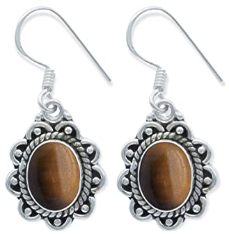 Ohrringe 925 Silber Tigerauge brauner Stein Edelstein Ohrhänger echt Silber Damen Sterling Silber Hänger Geschenk (MOH-113-18)