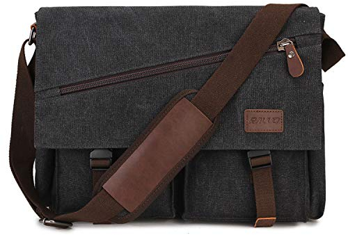 RAVUO Sac Bandoulière Homme,Résistant À L'eau Sacoche Pc Portable 14 Pouces Sac A Main Homme En Toile Pour Travail Business L'École Collège