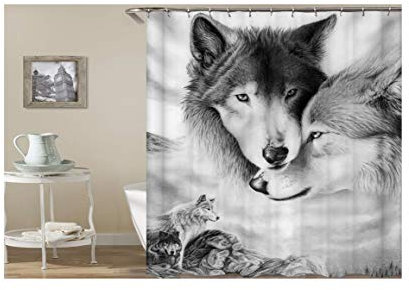AmDxD Rideaux Douche Original 2 Loup Rideau Douche Gris Rideau de Baignoire 150x200CM