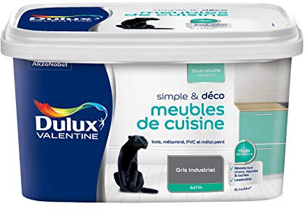 Dulux Valentine Simple & Déco Peinture intérieure de Rénovation - Pour vos meubles de cuisine en bois, mélaminé, PVC, métal peint - Couleur : Gris Industriel Satin - 2L - 5330483