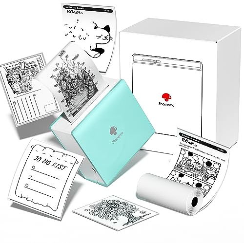 Phomemo M02 Taschendrucker Mini Bluetooth Thermodrucker Tragbarer Fotodrucker mit wiederaufladbarem Akku und USB-Kabel, kompatibel mit Android & IOS, für Journal, Studie, DIY-Malerei, Grün