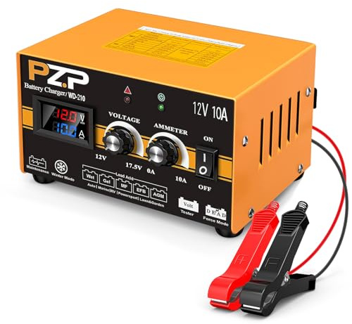 PZ.P 12 Volt Battery Charger 10A Manual Battery Charger 12v Automobile Car Battery Trickle Charger Auto Deep Cycle AGM Smart Battery Maintainer Adjustable for Boat Motorcycle ATV