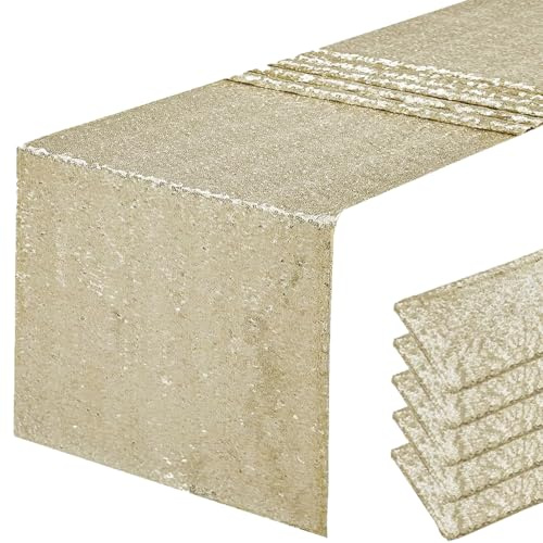 6 Packungen 30,5 x 182,9 cm Champagner-Pailletten-Tischläufer, Glitzer-Läufer für Geburtstagsparty-Zubehör, Dekorationen, Hochzeit, Junggesellinnenabschied, Feier, Brautparty, Babyparty