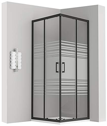 LANABLACK Cabine douche noire H 180 cm porte coulissante semi-opaque 80 x 80 cm