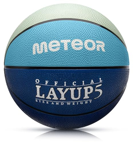 Meteor® Layup Kinder Mini Basketball Größe 5 Ideal für Kleinkinder von 4-8 Jahren, Basketball ideal für Kinder von 4 bis 8 Jahren, weicher Basketball (Gr.5 (Kinder), Grau & Blau)