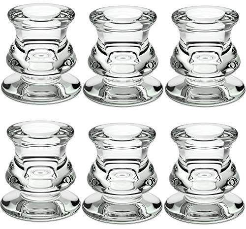 Glass Candle Sticks Holder, PChero Pack of 6 Taper Candle Stand Candlestick Holders for Living Room Table Party Halloween Christmas Decorations