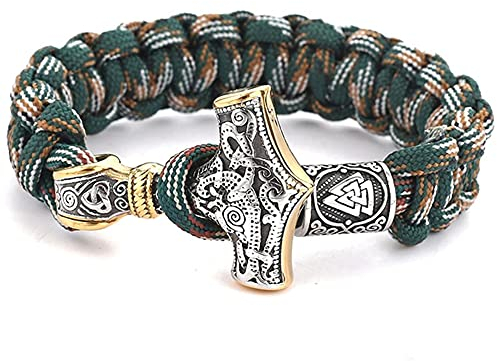C2Jew Mjolnir Cuff Bracelet Handwoven Paracord Nordic Viking Thor's Hammer Talisman with Gift Box,Camouflage,23cm/9.1inch