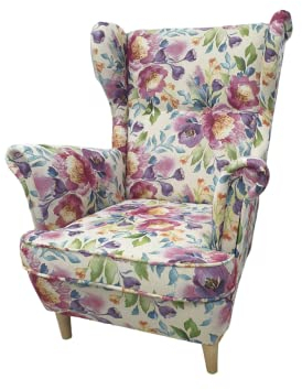 MartHome Einzelsofa Loungesessel mit Fußstütze Wohnzimmersessel, Stoffsessel - Relax Sessel TV Ohrensessel, Bequemer Loungesessel Wohnzimmer - Skandinavischer Sessel (Weiße Blumen 02)