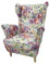 MartHome Einzelsofa Loungesessel mit Fußstütze Wohnzimmersessel, Stoffsessel - Relax Sessel TV Ohrensessel, Bequemer Loungesessel Wohnzimmer - Skandinavischer Sessel (Weiße Blumen 02)