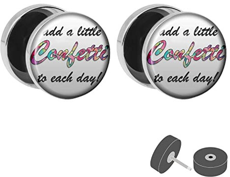 Treuheld® Silberner Fake Plug Add a little Confetti to each day - Bild Ohrstecker mit Motiv für Damen, Herren + Kinder - Anzahl: 1 Paar (2 Stück)