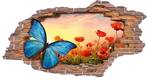 3D Wandtattoo Mauerloch 1 x 0,53 m Wandsticker Wandaufkleber Mauerdurchbruch realistisch selbstklebend Kinderzimmer Schlafzimmer Wohnzimmer Bad W009(11 Schmetterling)